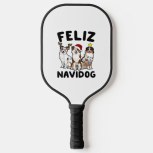 Funny Feliz Navidog Australian Shepherd dog lover Pickleball Paddle