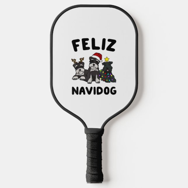 Funny Feliz Navidog Miniature Schnauzer dog lover  Pickleball Paddle (Front)