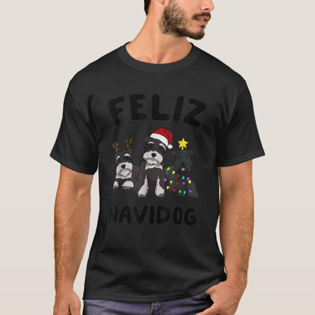 Funny Feliz Navidog Miniature Schnauzer dog lover  T-Shirt (Front)