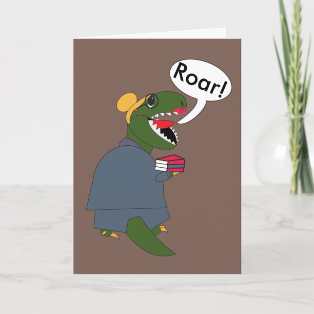 Funny Female Librarian T-Rex Dinosaur Personalize Card (Front)