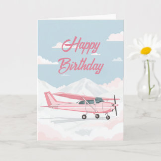 Funny Female Pilot Birthday Pink Cessna Aviation Card