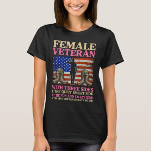 Funny Female Veteran Military Woman American Flag T-Shirt