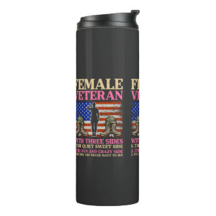 Funny Female Veteran Military Woman American Flag Thermal Tumbler