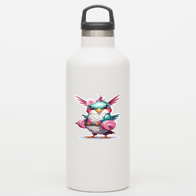 Funny Female Weightlifting Hummingbird Sticker (Waterbottle)