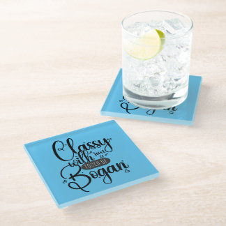 Funny, feminine, Aussie women, classy bogan Glass Coaster