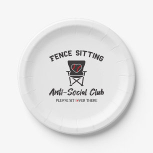 Funny Fence Sitting Anti Social Club Baseball Soft Paper Plate