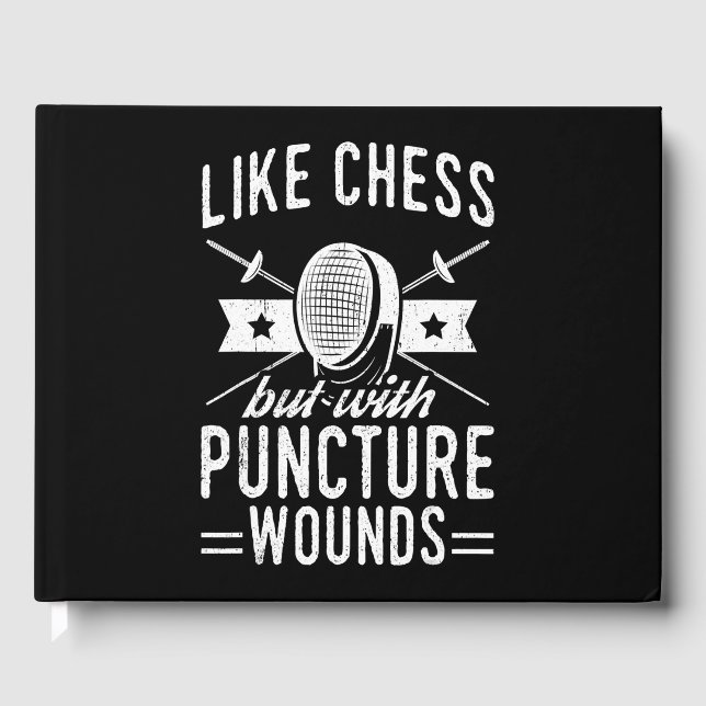 Funny Fencing Design Like Chess But With Puncture Guest Book (Front)