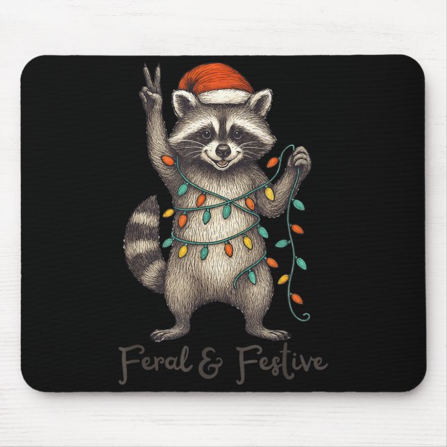 Funny Feral And Festive Raccoon Santa Hat Retro Ch Mouse Pad (Front)