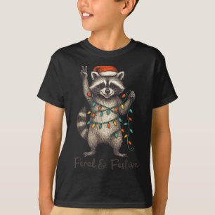 Funny Feral And Festive Raccoon Santa Hat Retro Ch T-Shirt