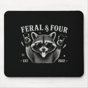 Funny Feral And Four Raccoon 4th Birthday Shirts Mouse Pad