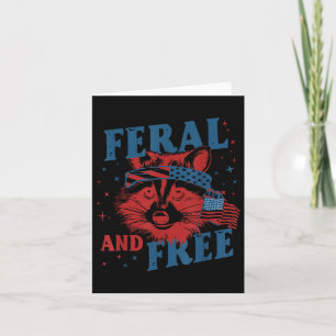 Funny Feral And Free Raccoon 4th Of July Us Flag M Card