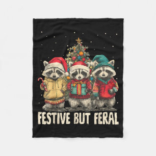 Funny Feral But Festive Christmas Raccoons Xmas Ho Fleece Blanket