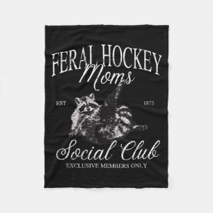 Funny feral hockey moms social club raccoon memeFu Fleece Blanket