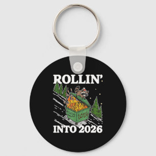 Funny Feral Raccoon Rollin' Into 2026 Happy New Ye Keychain
