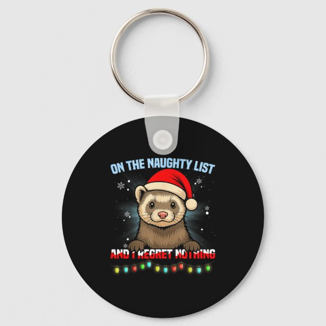 Funny Ferret Christmas Santa Hat Xmas Men Women Ki Keychain (Front)