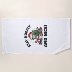 Funny Ferret Christmas Stay Noodly And Nice Beach Towel
