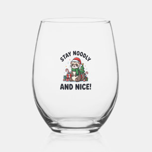 Funny Ferret Christmas Stay Noodly And Nice Stemless Wine Glass