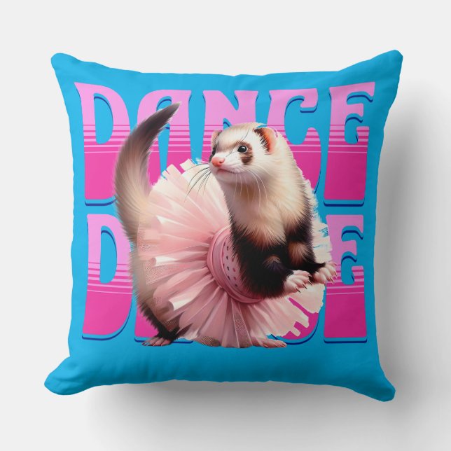 Funny Ferret in a Tutu  Dancing Throw Pillow (Front)