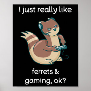 Funny Ferret Lover Gamer Shirt I Love Video Gaming Poster