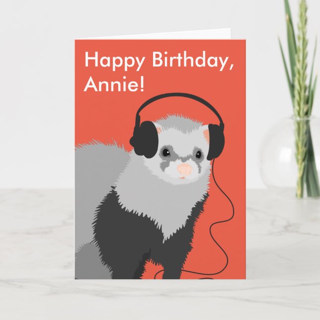 Funny Ferret Music Lover Birthday Card (Front)