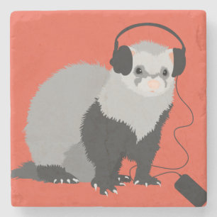 Funny Ferret Music Lover Stone Coaster