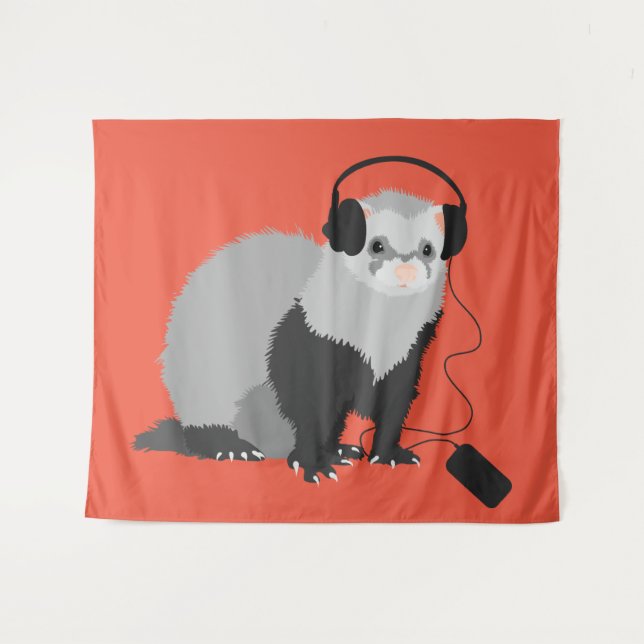 Funny Ferret Music Lover Tapestry (Front (Horizontal))