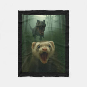Funny Ferret Selfie With T-rex Dinosaur Gifts Men Fleece Blanket