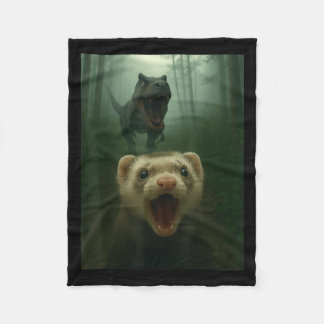 Funny Ferret Selfie With T-rex Dinosaur Gifts Men  Fleece Blanket