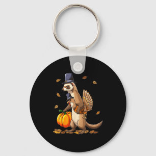 Funny Ferret Turkey Pumpkin Thanksgiving Gift Men  Keychain