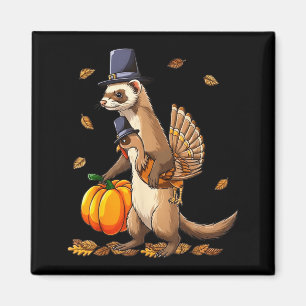 Funny Ferret Turkey Pumpkin Thanksgiving Gift Men Magnet