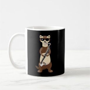 Funny Ferret Wearing Sunglasses Playing Bass Clari Coffee Mug