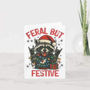 Funny Festive But Feral Santa Raccoon Lover Animal Card