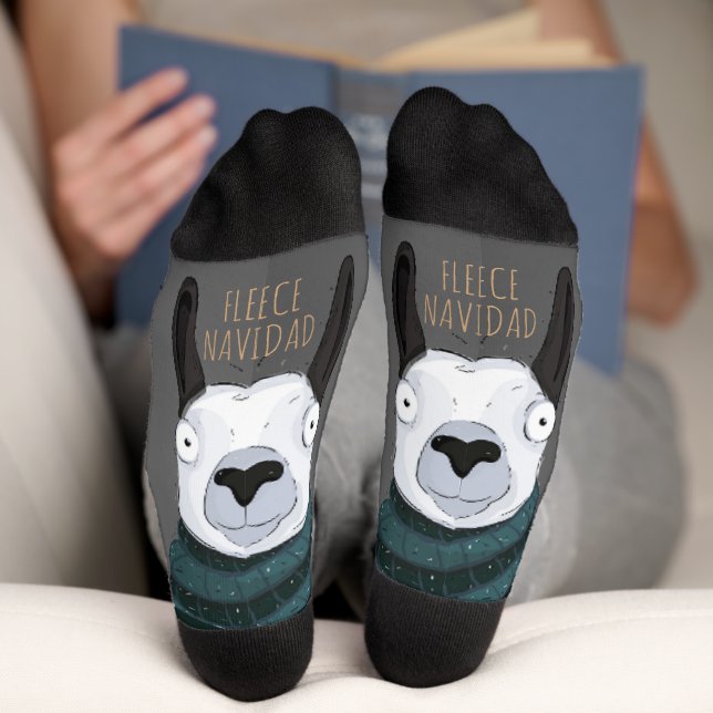 Funny Festive Chic “Fleece Navidad” Llama Grey  Socks (Bottom)