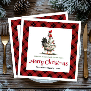 Funny festive chickens custom name Christmas Napkin