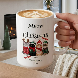 Funny Festive Christmas Meow Cats Coffee Mug