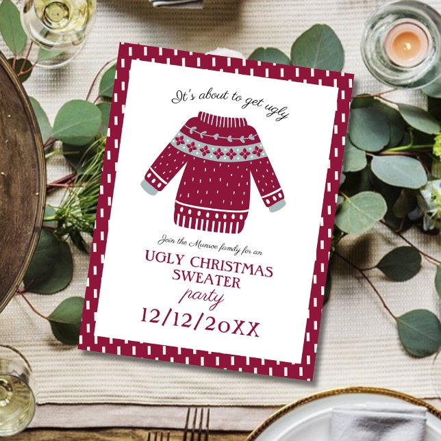 Funny Festive Christmas Sweater Drinks Party Invitation Postcard (Creator Uploaded)