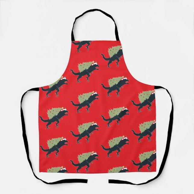 Funny Festive Dino Christmas Apron (Front)