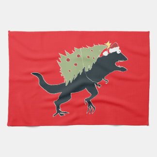 Funny Festive Dino Christmas Kitchen Towel