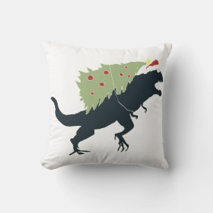 Funny Festive Dino Christmas Throw Pillow