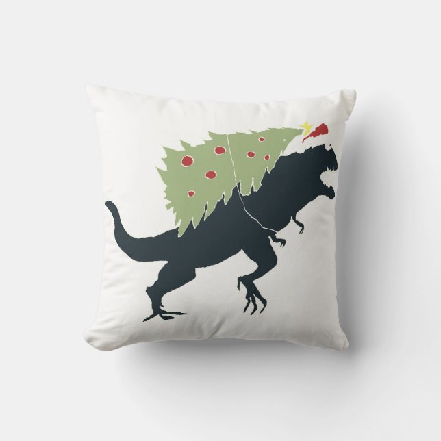 Funny Festive Dino Christmas Throw Pillow (Front)