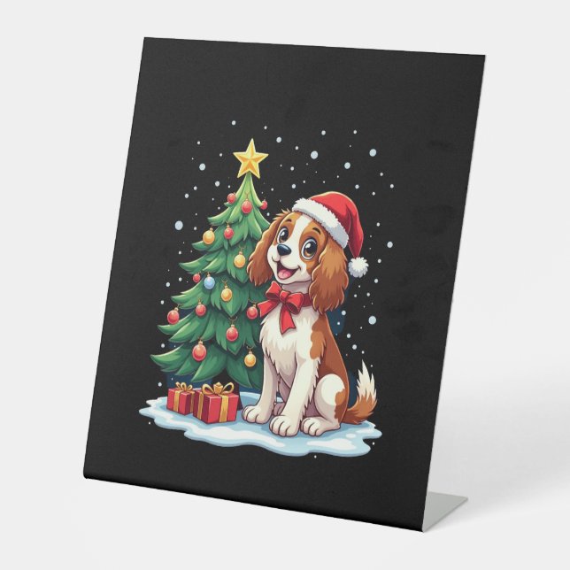 Funny Festive Dog Costume with decorated Christmas Pedestal Sign (Front)