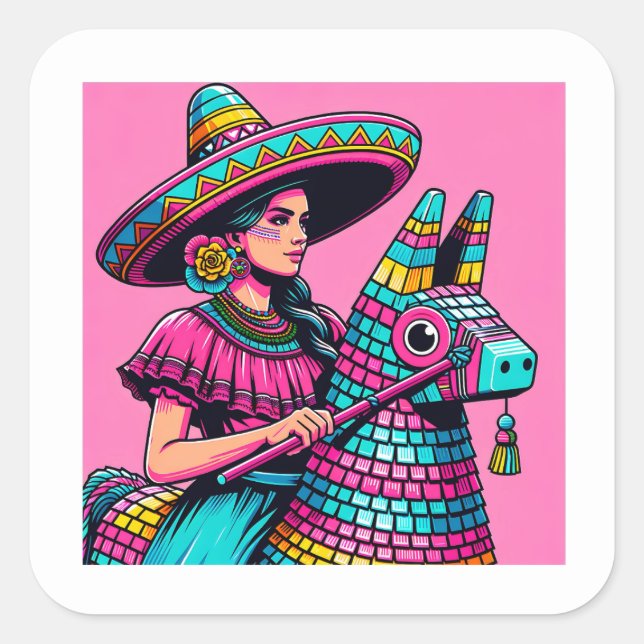  Funny Festive Fiesta Piñata Party Stickers (Front)
