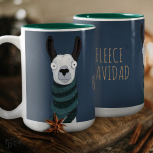 Funny Festive 'Fleece Navidad' Llama Blue Grey Mug