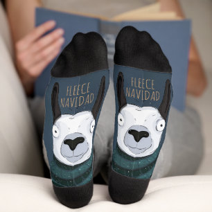 Funny Festive “Fleece Navidad” Llama Blue Grey  Socks