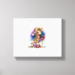 Funny Festive Giraffe Santa Hat Christmas Lights S Canvas Print