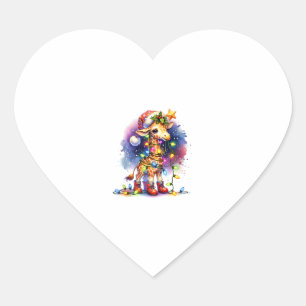 Funny Festive Giraffe Santa Hat Christmas Lights S Heart Sticker
