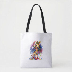 Funny Festive Giraffe Santa Hat Christmas Lights S Tote Bag