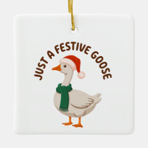 Funny Festive Goose Santa Hat Cozy Holiday  Ceramic Ornament