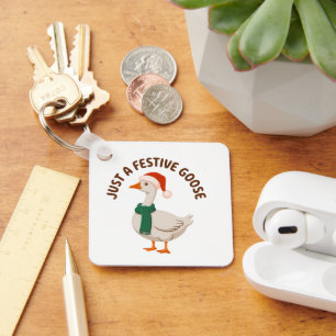 Funny Festive Goose Santa Hat Cozy Holiday Keychain