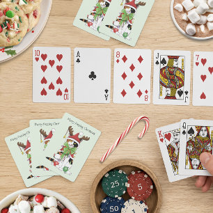 Funny Festive Green Calico Christmas Cat Playing Cards